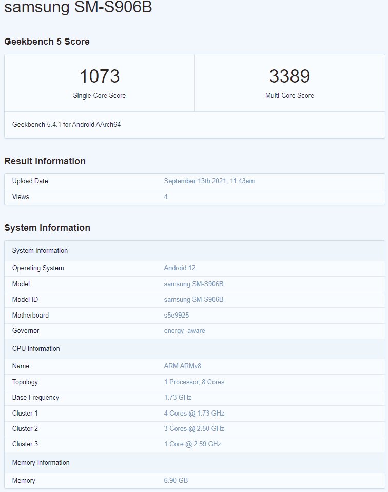 Liptonfindx's tweet photo. #Exynos2200 geekbench 5
#Exyons
The device tested is set to be the Galaxy S22+ and this confirms that it will come with 8gb ram
#Samsung #RDNA2 https://t.co/vf5PaKftLj