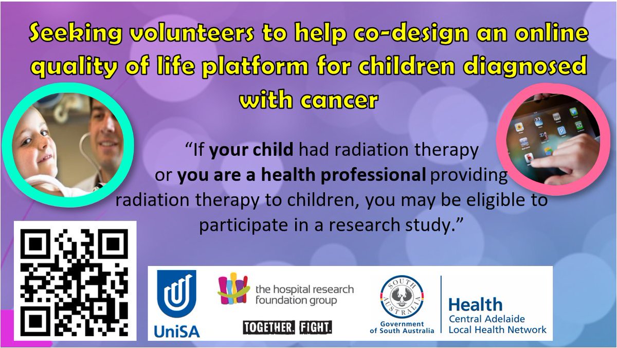 Michala Short (@shortmichala) on Twitter photo We are seeking Adelaide-based #volunteers for a study designing a new online #QoL platform for #ChildhoodCancer. See details 👇
Interested?
Contact me via DM or scan QR code to email for more information
#RadiationTherapy <a href="/hosp_research/">The Hospital Research Foundation Group</a> <a href="/CVSAinfo/">Cancer Voices SA</a> <a href="/UniversitySA/">UniSA</a>
Please share We are seeking Adelaide-based #volunteers for a study designing a new online #QoL platform for #ChildhoodCancer. See details 👇
Interested?
Contact me via DM or scan QR code to email for more information
#RadiationTherapy <a href="/hosp_research/">The Hospital Research Foundation Group</a> <a href="/CVSAinfo/">Cancer Voices SA</a> <a href="/UniversitySA/">UniSA</a>
Please share