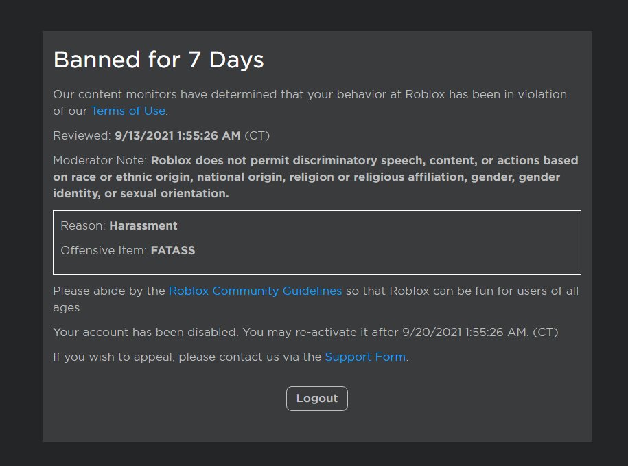 1dbychad's tweet image. ban from roblox :( #cancelroblox