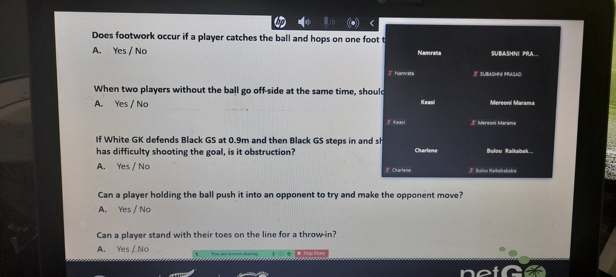 We underway with our Online Netball Fiji NETGO Introduction to Umpiring Techniques Module. Session with the Nadroga Teachers <a href="/FijiNetball/">Netball Fiji</a> <a href="/NetballNZ/">Netball New Zealand</a>