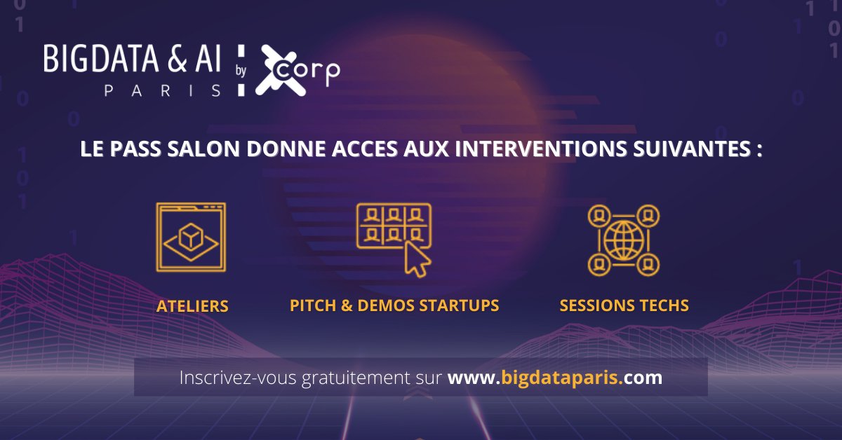 BigData &amp; AI Paris est l'événement européen de référence du #bigdata et de l’#intelligenceartificielle en 2021 !
N'attendez plus, réservez votre Pass Salon gratuit par ici Index pointant vers la droite bigdataparis.com/inscription-pa… !
#BDAIP21 #Tech #Innovation #IA