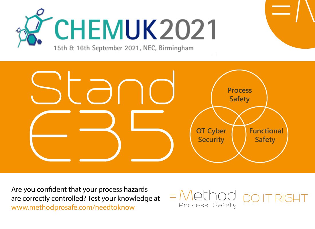 Visiting @chemukexpo? Pop in to @methodfs at stand E35 to talk about #processsafety #functionalsafety #otcybersecurity