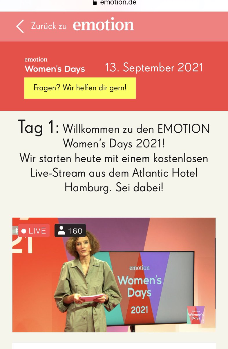 Heute starten die EMOTION Women‘s Days 2021 in Hamburg und Digital! 
2021 hat nochmal gezeigt dass wir zusammen stehen müssen und wir viele Herausforderungen haben: Einsamkeit, Klimawandel etc etc 

#fianzen #Digitalisierung #newwork