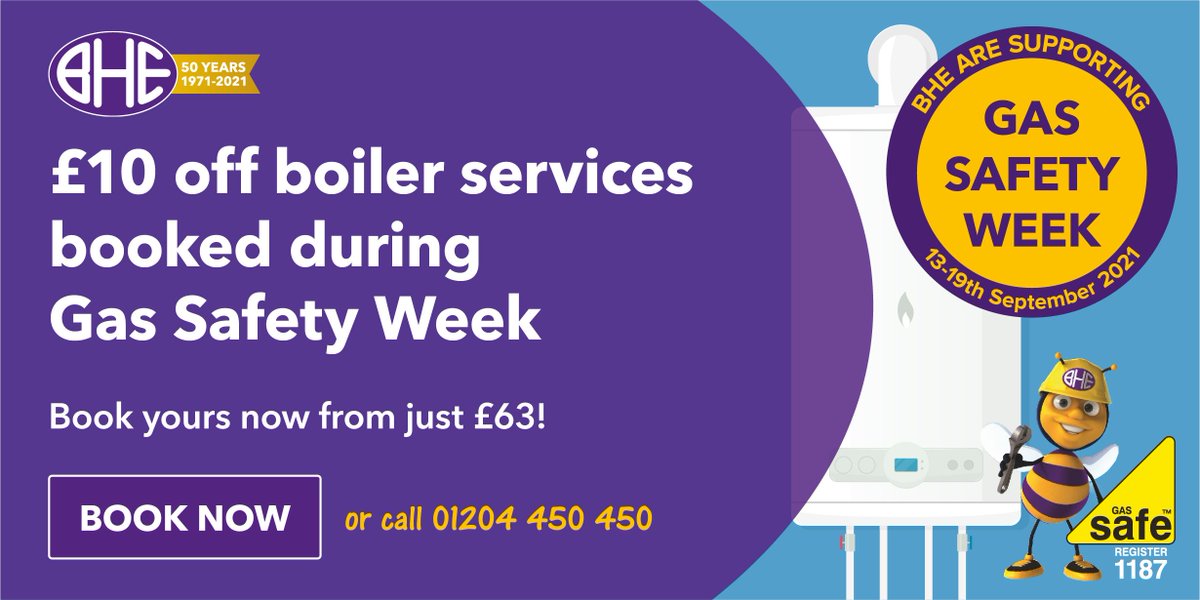 ⭐ £10 OFF BOILER SERVICES BOOKED THIS WEEK! ⭐

To celebrate @GasSafetyWeek we're offering £10 off all boiler services booked with us from 13-19th September! Click to request your appointment or call 01204 450450: 

buff.ly/2YE7C3r  #GSWS2021