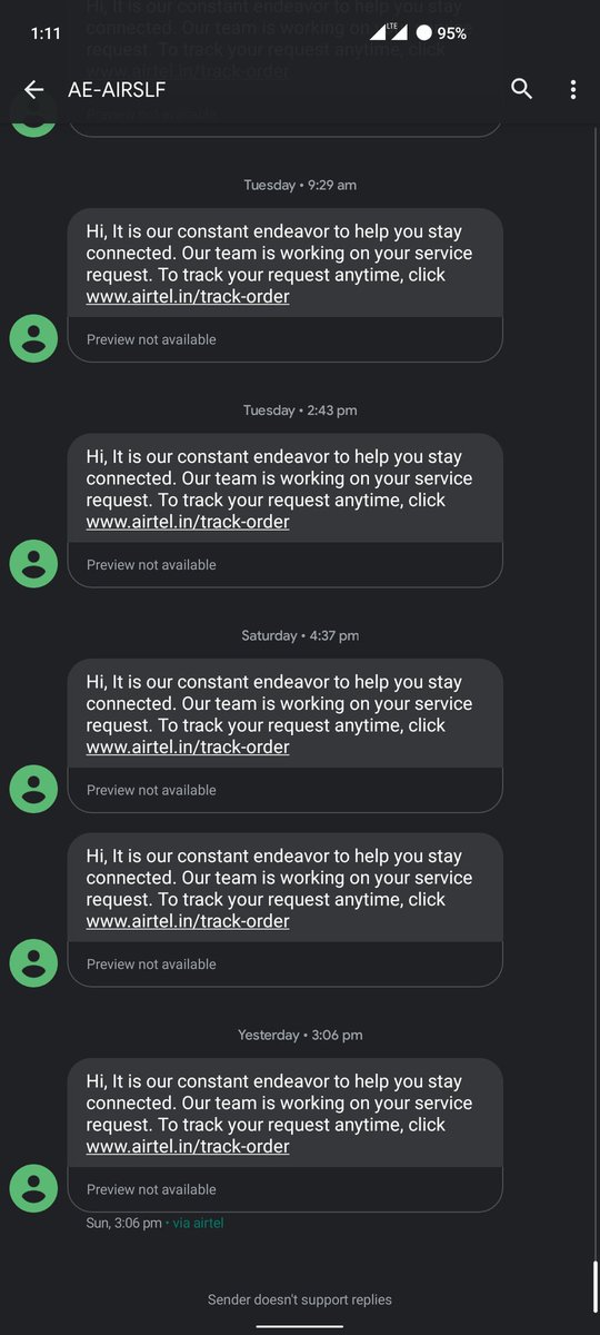 ripper_exe's tweet photo. You guys keep asking for a specific time period every single time, saying "Just give us a few more hours and it'll be fixed." It has been 8 fucking days now.
@airtelindia @Airtel_Presence 
You say you care but no, you don't. https://t.co/84OdAx1nH9