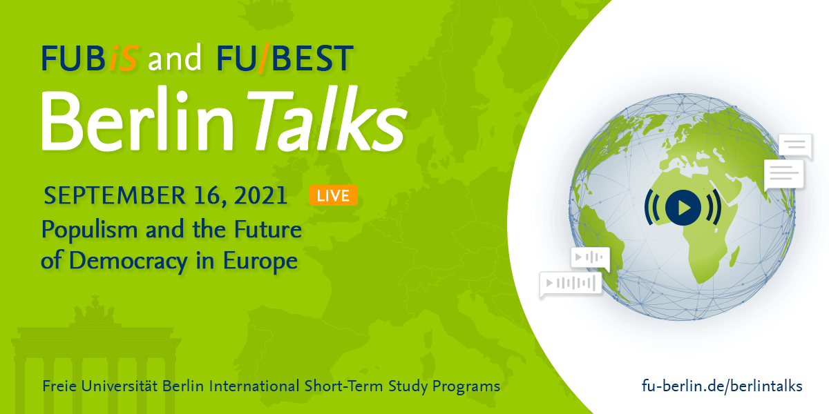 fubis_berlin's tweet photo. Don't miss the next Berlin Talks panel discussion about "Populism and the Future of Democracy in Europe" on Sept. 16 at 7 pm CEST! Here is how to join the live discussion: https://t.co/mx2I7QLI6G
@FU_Berlin #berlintalks https://t.co/xYpUzH5Dqe