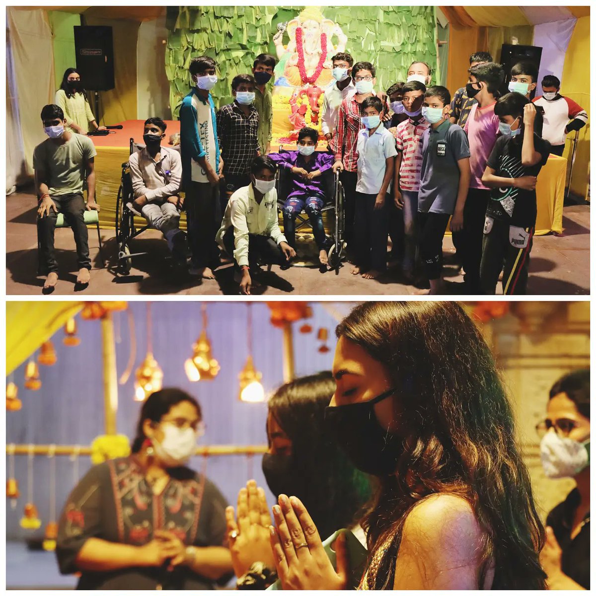 karnavati_uni's tweet photo. The team of @HealTheWorld_In, the CSR wing of #KarnavatiUniversity, reached out to the organization called Satvichar Paribar and invited 15 physically challenged children from there to the Ganesh Mahotsav 2021 celebrations on the KU campus. https://t.co/d8n1wNzGf7