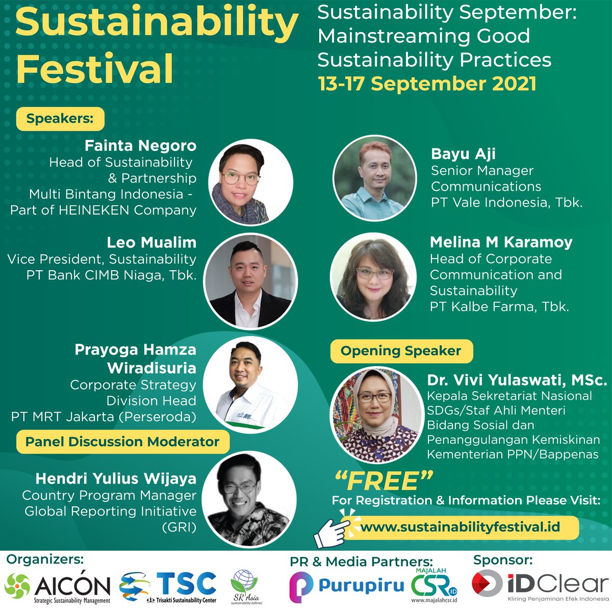 aiconid's tweet photo. Don't forget to join our 2nd day of #SustainabilityFestival, with the theme "Managing Strategic Sustainable Finance". Also kindly join us until Friday, there will be other interesting speakers to meet and themes to discuss. You can REGISTER through www.sustainabilityfestival. https://t.co/QB2GMjJCxj