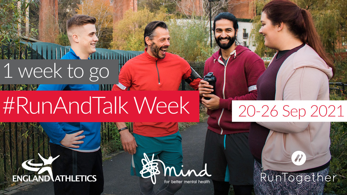 EnglandAthletic's tweet photo. The countdown is on, just one week to go until the start of #RunAndTalkWeek. Will you be attending a run next week? Has your club/group pledged to host an organised run? There's still time to get involved. Find out more about the week here: https://t.co/FXn2TejSSV https://t.co/8yVbce1jOh
