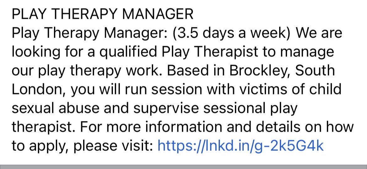 Play Therapy Manager Role   lnkd.in/g-2k5G4k