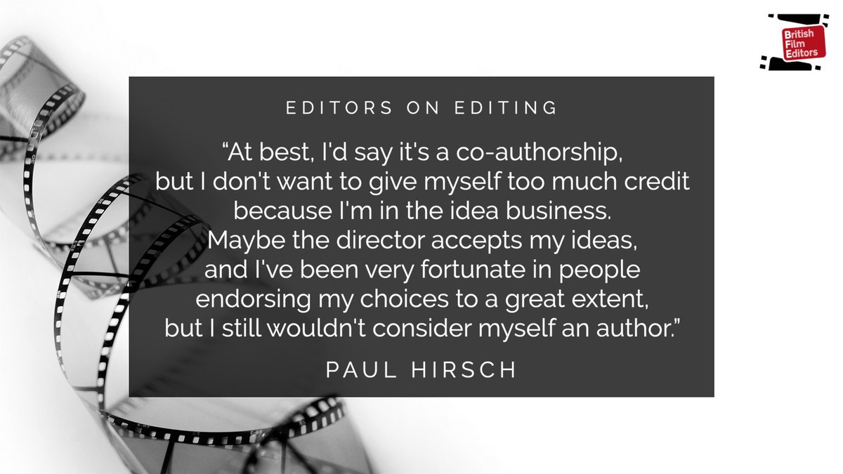 BFEditors's tweet photo. Editors #OnEditing - Paul Hirsch - https://t.co/tghiSY81kY
On Auteur Theory…
“At best, I'd say it's a co-authorship, but I don't want to give myself too much credit because I'm in the idea business…” https://t.co/OhCuRwjfUn