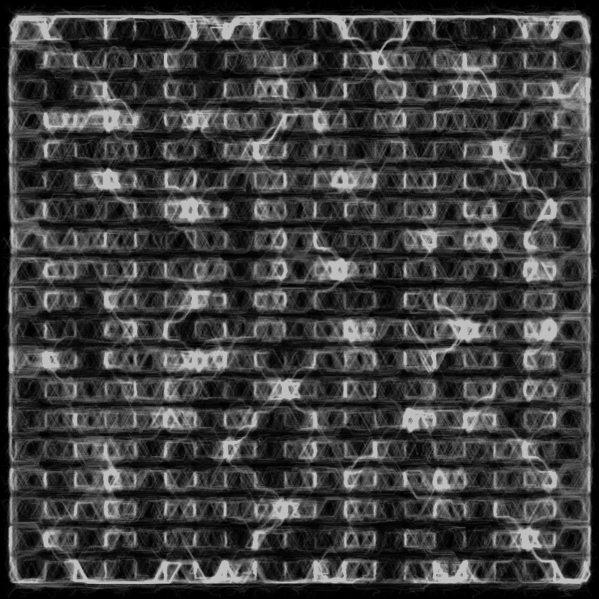 asbjras's tweet photo. Here's a piece from a biology-inspired algorithm. I like it, it's always fascinating to me to see these complex webs of interactions. Perhaps it's too minimalistic, but at the moment I'm not sure how to expand it. https://t.co/cQyD3XOWkq