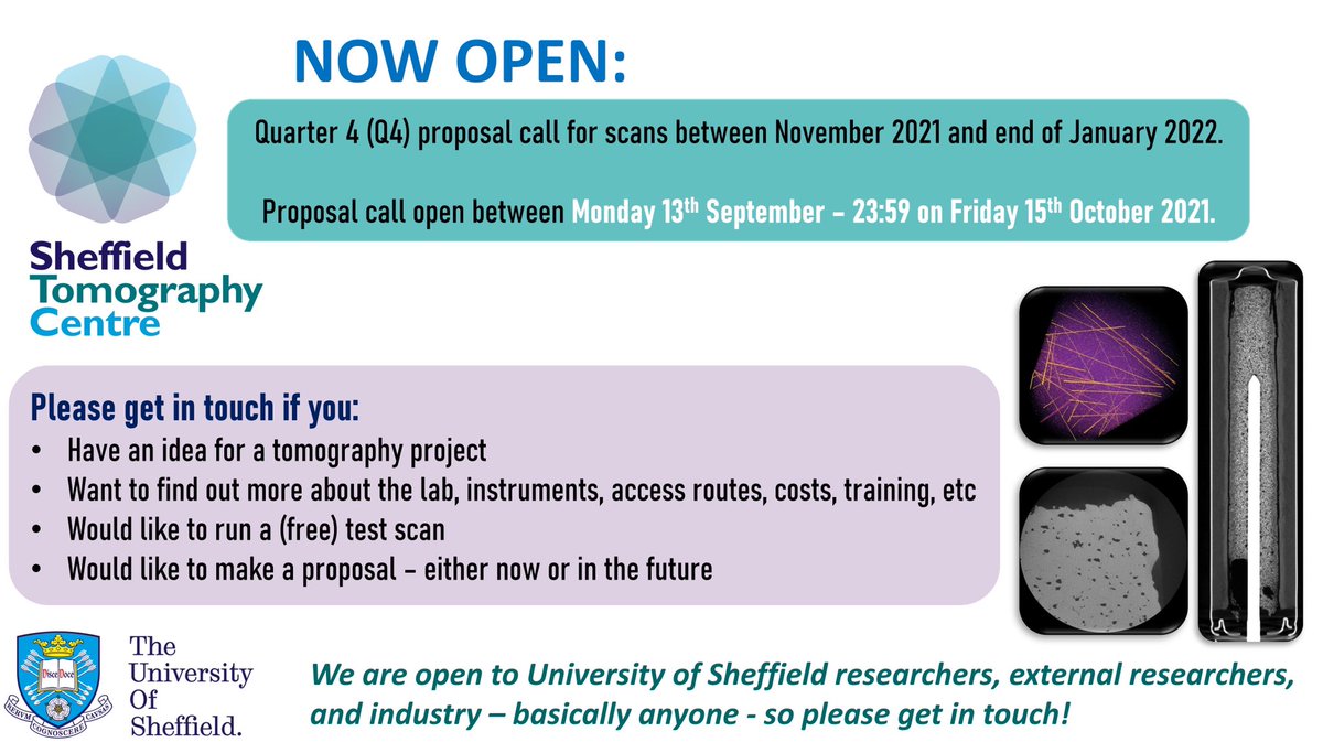 Q4 proposals for 2021 are now open for the next 4 weeks! Please get in touch if you’d like to make use of our 3D imaging facilities and our <a href="/zeiss_micro/">ZEISS Microscopy</a> Xradia Versa 620. We’re open to everyone -  <a href="/sheffielduni/">The University of Sheffield</a> researchers, external researchers, and industry!