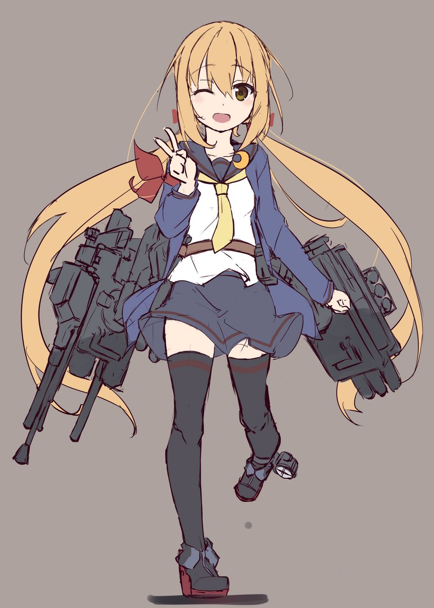 satsuki (kancolle) 1girl solo long hair twintails one eye closed thighhighs blonde hair  illustration images
