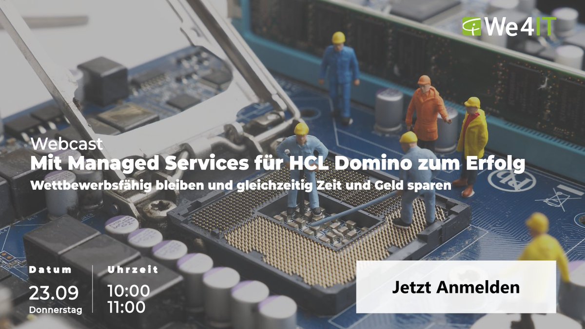 Entlasten Sie durch Managed Services Ihre Mitarbeitenden und fokussieren Sie sich auf die Wertschöpfung im Kerngeschäft. Sie senken damit die Kosten je Serviceeinheit und die Betriebskosten für Ihre gesamte #IT.

Anmeldung zum #Webcast unter: register.gotowebinar.com/register/69949…
#HCLDomino