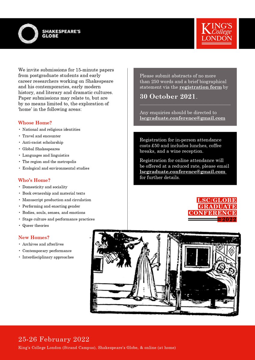 💥📢CFP Announcement📢💥 
 
We are delighted to release our CFP for the 3rd Graduate Conference co-hosted by the LSC <a href="/ldn_shakespeare/">Shakespeare Centre London</a> at <a href="/KingsCollegeLon/">King's College London</a> and Shakespeare's Globe <a href="/The_Globe/">Shakespeare’s Globe</a> 

#Home22 #HomeLSC  #ShakeRace #earlymoderntwitter #Shakespeare #RaceB4Race 🏠🏢🌏