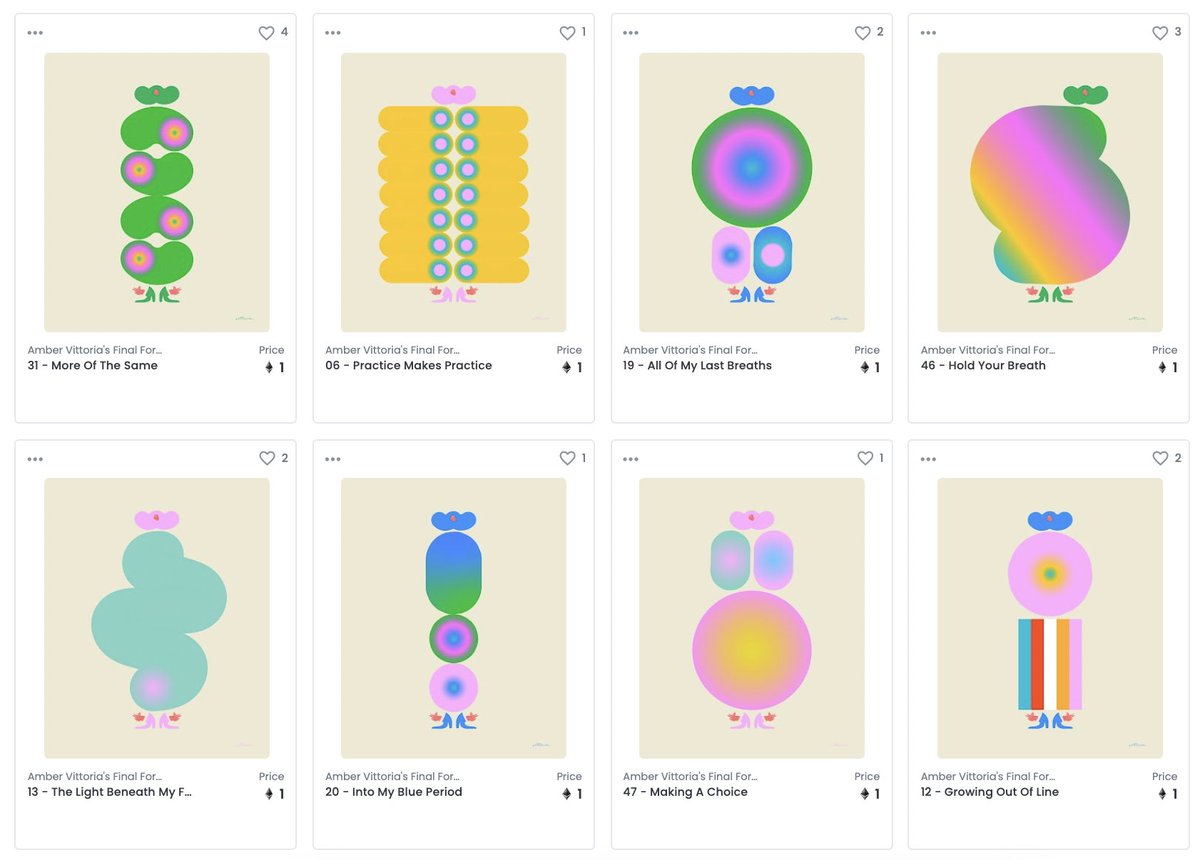 8 beauties left in my "Final Forms" Collection - 1ETH each: opensea.io/collection/fin… (inclusive of two of my faves 'All OF My Breaths' and 'Into My Blue Period')

#nft #nftart #nftcollector #nftcommunity