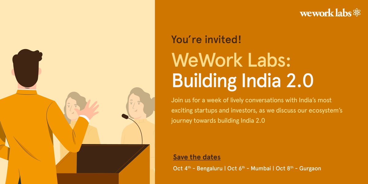 WeWorkIndia's tweet photo. Want to build a resilient and viable business? Join us for a week of curated sessions taking place in Bengaluru, Mumbai &amp; Gurugram on 4th, 6th &amp; 8th October, respectively.
Register now: https://t.co/E2SiCYwjOR

#weworkindia #weworklabs #startups #BuildingIndia #activationweek https://t.co/ItEUSpqGIA