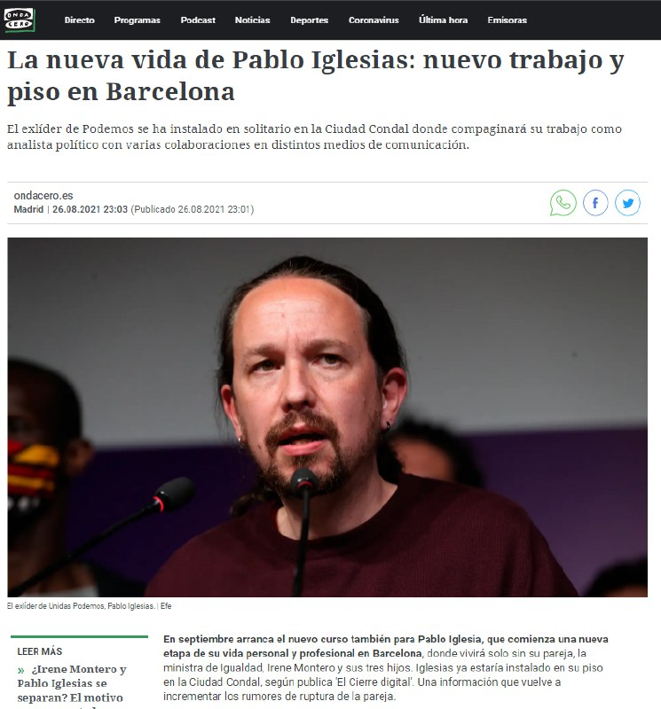 JulianMaciasT's tweet photo. 📻Onda Cero hace unos días:
No Vive en Barcelona
Algunos medios publicaban la semana pasada que Pablo Iglesias se trasladó a un piso de Barcelona sin su pareja.

Onda Cero una semana antes:
Pablo Iglesias se ha instalado en Barcelona en solitario.

No tienen vergüenza ninguna https://t.co/AH6CKN8Lnn