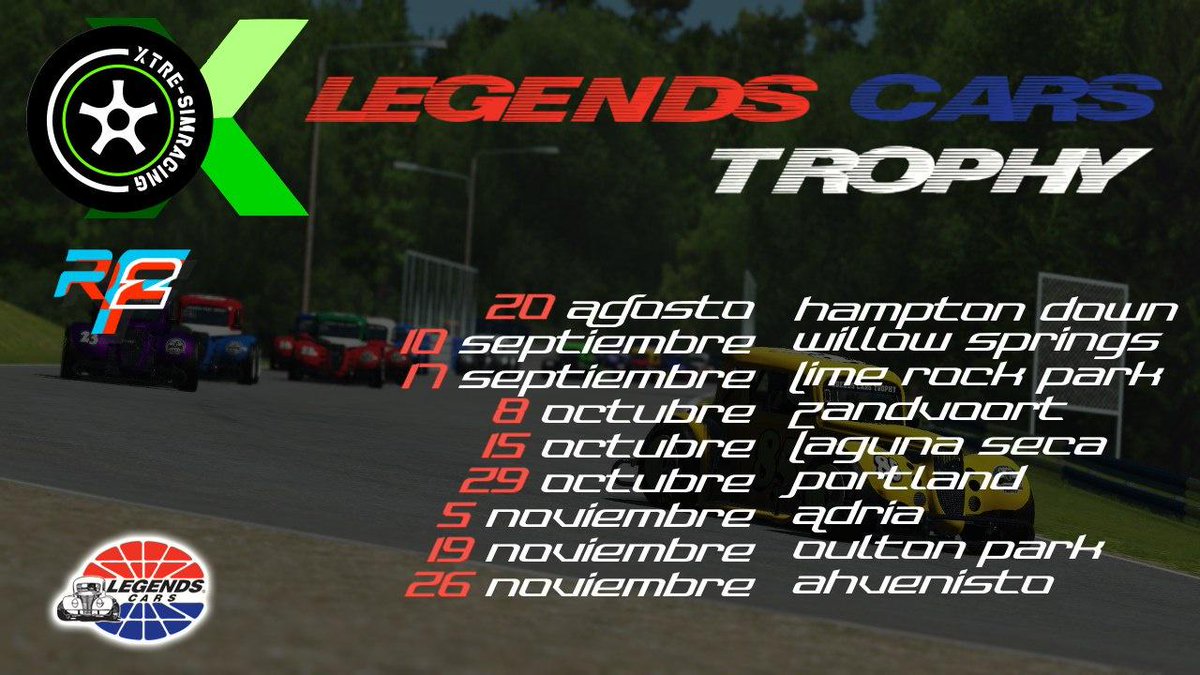 xtresimracing's tweet photo. Recordad este viernes tercera carrera de Legends Cars Trphy  @ Lime Rock Park 

Viernes 17 de Sep

Practice 20:00
Qualy 22:15 (15 minutos) 
Warmup1 22:30 (10 minutos)
Race1 22:35 (30 minutos) 
Warmup2 23:05 (10 minutos)
Race2 23:15 (30 minutos)

+info https://t.co/SXPygAQUkN https://t.co/nkjHAO9cJ2