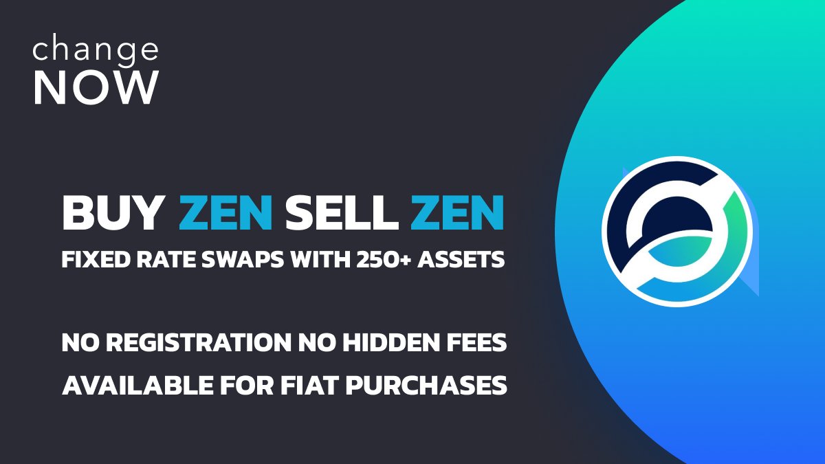 ChangeNOW's tweet photo. $ZEN is now available for Fixed Rate exchanges!

@horizenglobal is an interoperable blockchain ecosystem — its sidechain architecture allows to build fully customized blockchains and dapps, which opens up a myriad of real-world use cases.

https://t.co/R4XZOA7BsL https://t.co/enk4YOPbfd