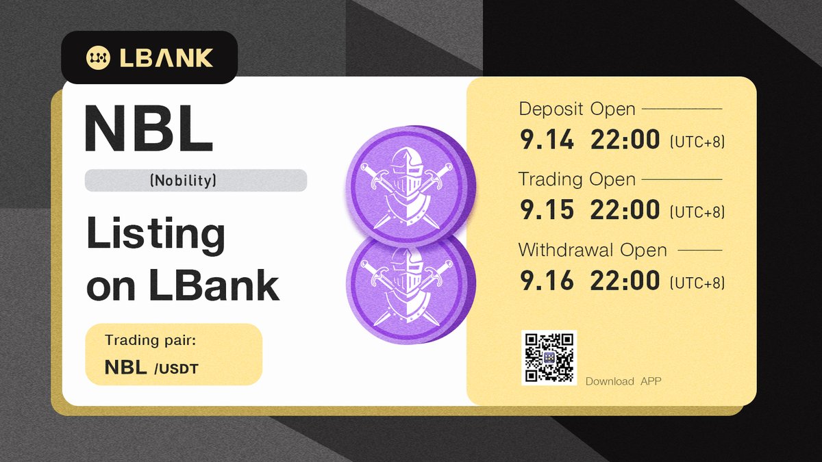 🔥 New #listing

💫 $NBL(Nobility) will be listed on LBank <a href="/nobilitytoken/">Nobilitytoken</a> 

NBL is a BSC token that will revolutionize the esports landscape by organizing and providing tournaments with large prize pools!

❤️ DETAILS:bit.ly/2XmqJ1x

#crypto #BSC