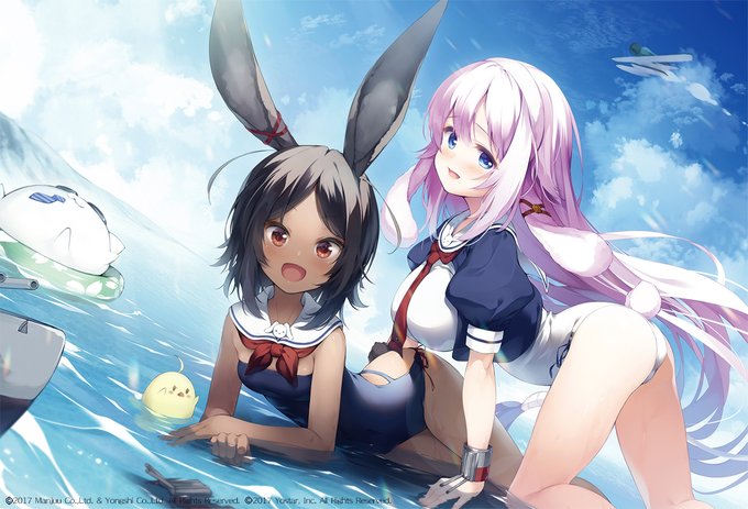 アズールレーン4周年おめでとうございます!ビーチで指揮官とのんびり過ごす伊26&伊25を描かせて頂きました。 #アズールレーン #アズレン4周年 