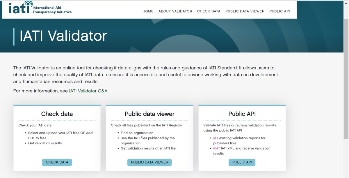 IATI_aid's tweet photo. Enhanced #IATI Validator services launched🥳 https://t.co/Zf6rkAdzdb:

☑️New public API
☑️on new API Gateway
☑️Improved online tool inc. faster checks of data
☑️Validator joins IATI Unified Platform

These important changes will help orgs drive⬆️the quality of IATI data @leostolk https://t.co/nMlOS80Nu4