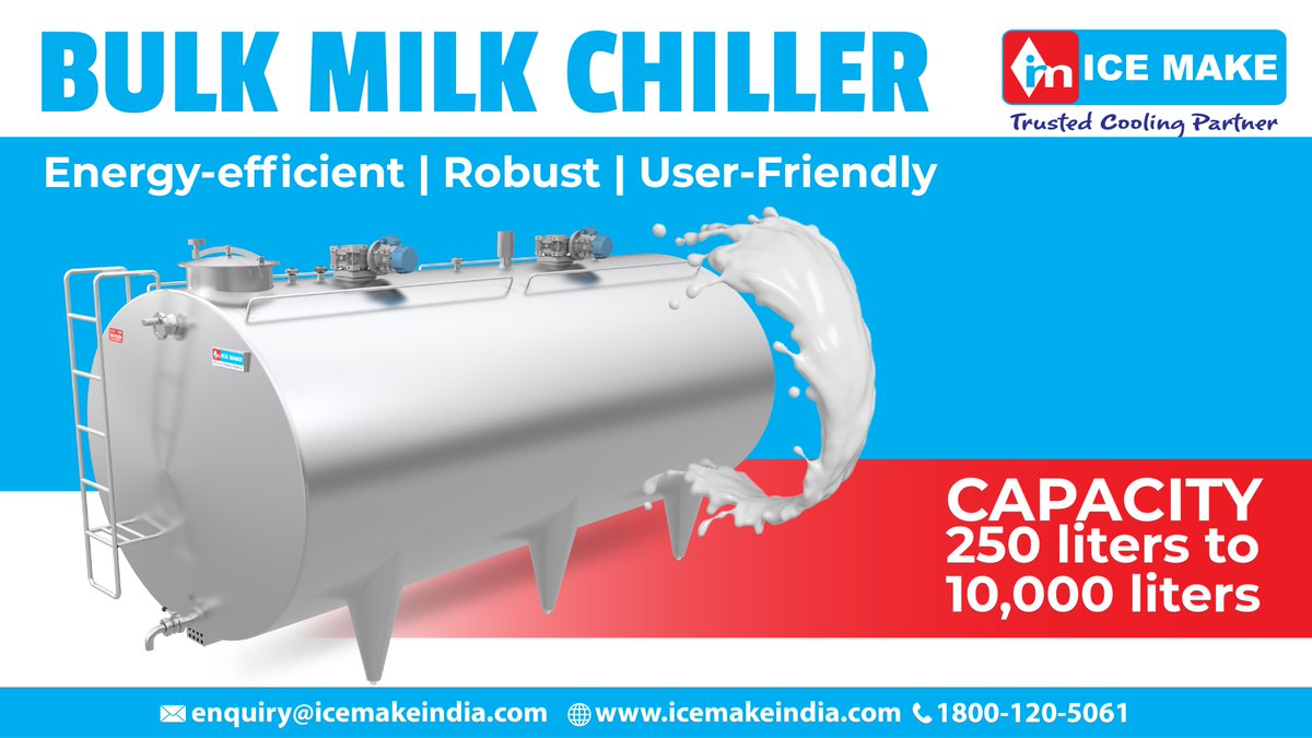 IceMakeRef's tweet photo. Our quality-driven #BulkMilkChiller is ideal for #DairyPlants and Milk Collection Centers. It’s being used to cool milk and maintain freshness, at the same time it offers a reliable solution for bacteria-free milk storage!
#IceMake #refrigeration #Milkstoragetank #dairyindustry https://t.co/LZiSFuvaSC