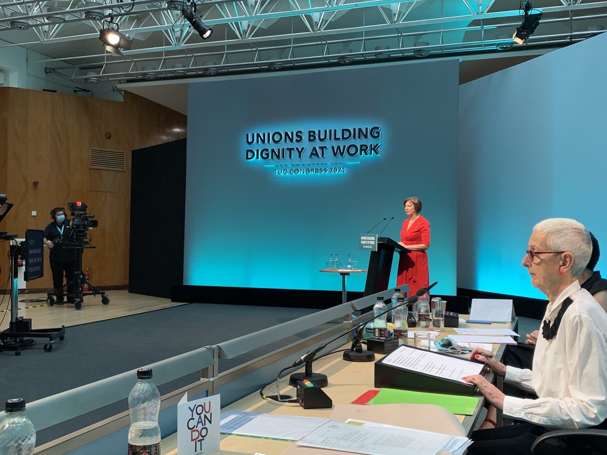 The brilliant ⁦@FrancesOGrady⁩ waiting to address #TUC21 - tune in live tuc.org.uk/congresslive