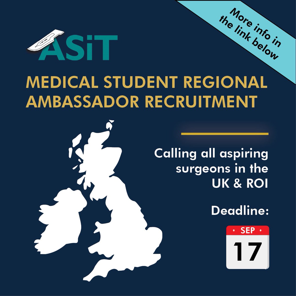 * ASiT Regional Ambassador Applications Open *

Calling med students in UK and ROI!

If you’re an aspiring surgeon keen to represent your uni and organise events/ research/ projects with <a href="/ASiTofficial/">ASiT</a>, this role is for you!
 
￼ ⏰17th Sep
￼ 🔗tinyurl.com/asit-app