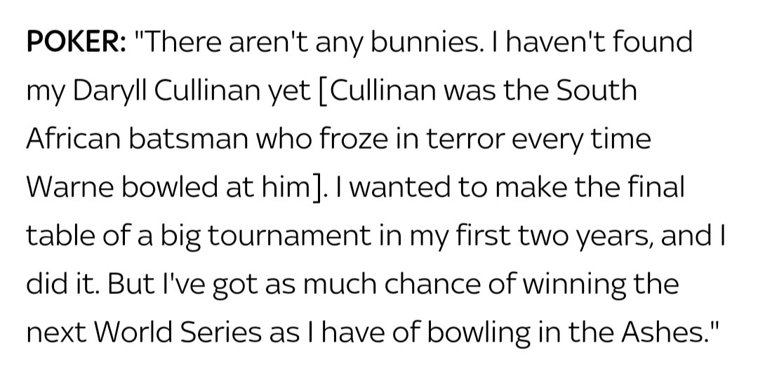 \"There aren\t any bunnies. I haven\t found my Daryll Cullinan yet.\"

Happy Birthday Shane Warne! 