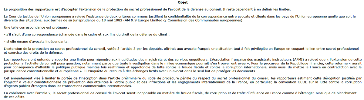 PJanuel's tweet photo. Les rapporteurs au Sénat acceptent l'extension du secret de l'avocat MAIS le secret professionnel de conseil serait inopposable en matière de fraude fiscale, de corruption et de trafic d’influence en France comme à l’étranger
https://t.co/0xwsqeAeg9 #PJLEDM https://t.co/Ai9cBrni4r
