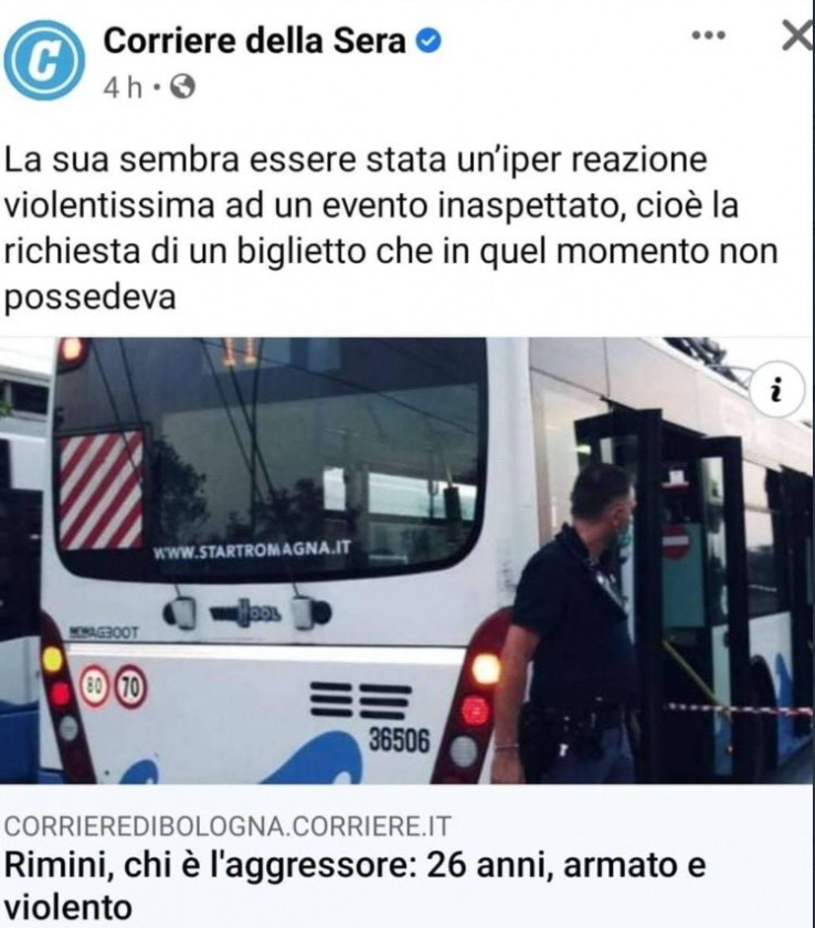 ClaudioBorghi's tweet photo. MA DOVE VOGLIAMO ANDARE??? DOVE VOGLIAMO ANDARE???
Accoltella il bambino ma per il Corriere è implicitamente già pronta la giustificazione. Poverino, mica si aspettava che su un BUS chiedessero il biglietto. 
Pensavo fosse una fake, poi ho controllato e lo hanno scritto davvero https://t.co/SRPmrwEAfA
