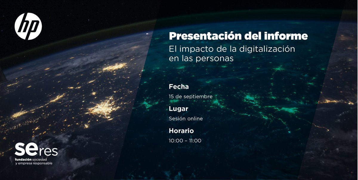🗓El miércoles, a las 10h. Presentación informe: El impacto de la #digitalización en las personas, con <a href="/HPEspana/">hpespana</a> 

¿Hasta qué punto están las empresas preparadas para apoyar a las personas en el tránsito hacia una #TransformaciónDigital?  

🔗Registro:➡️ bit.ly/3nhP6rC