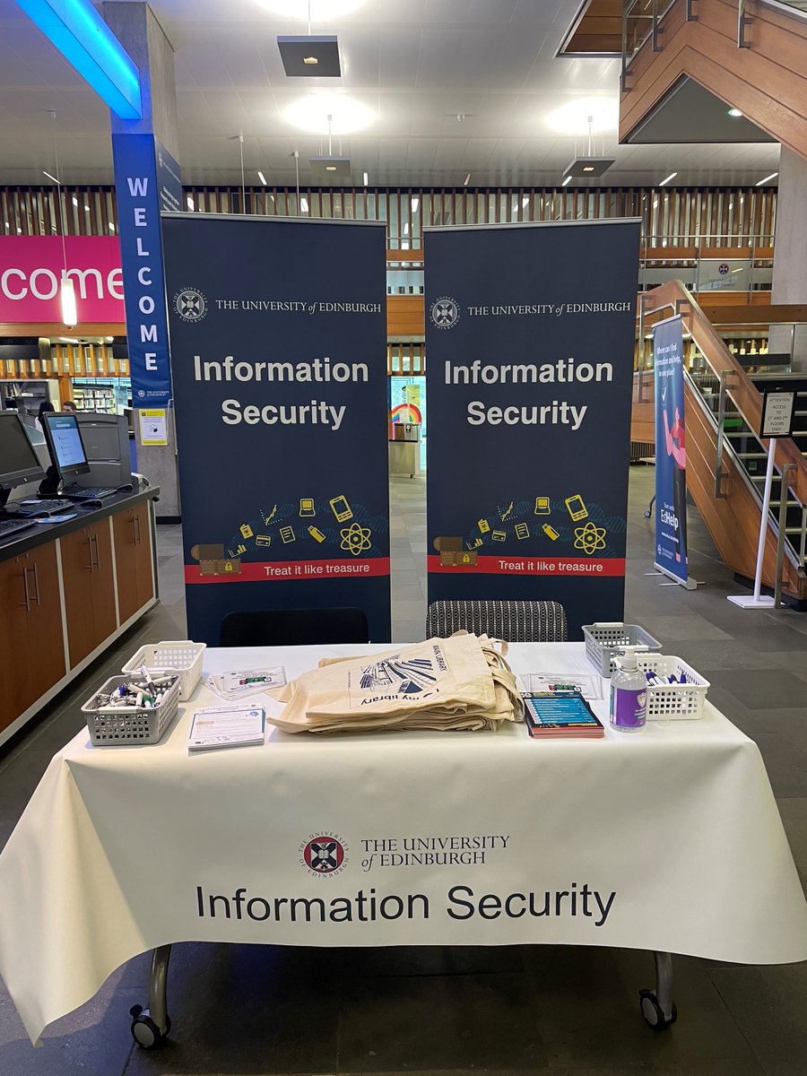 Welcome week is here and <a href="/UoEInfoSec/">UoE InfoSec</a> are in the <a href="/EdUniMainLib/">University of Edinburgh Main Library</a> with freebies, advice and how to get a free LastPass Premium account if you are a UoE student. 

Stay safe and have a wonderful welcome week!

#EdWelcome 
<a href="/EdUniStudents/">Edinburgh University Students' Association</a> 
<a href="/EdinburghUni/">The University of Edinburgh</a>