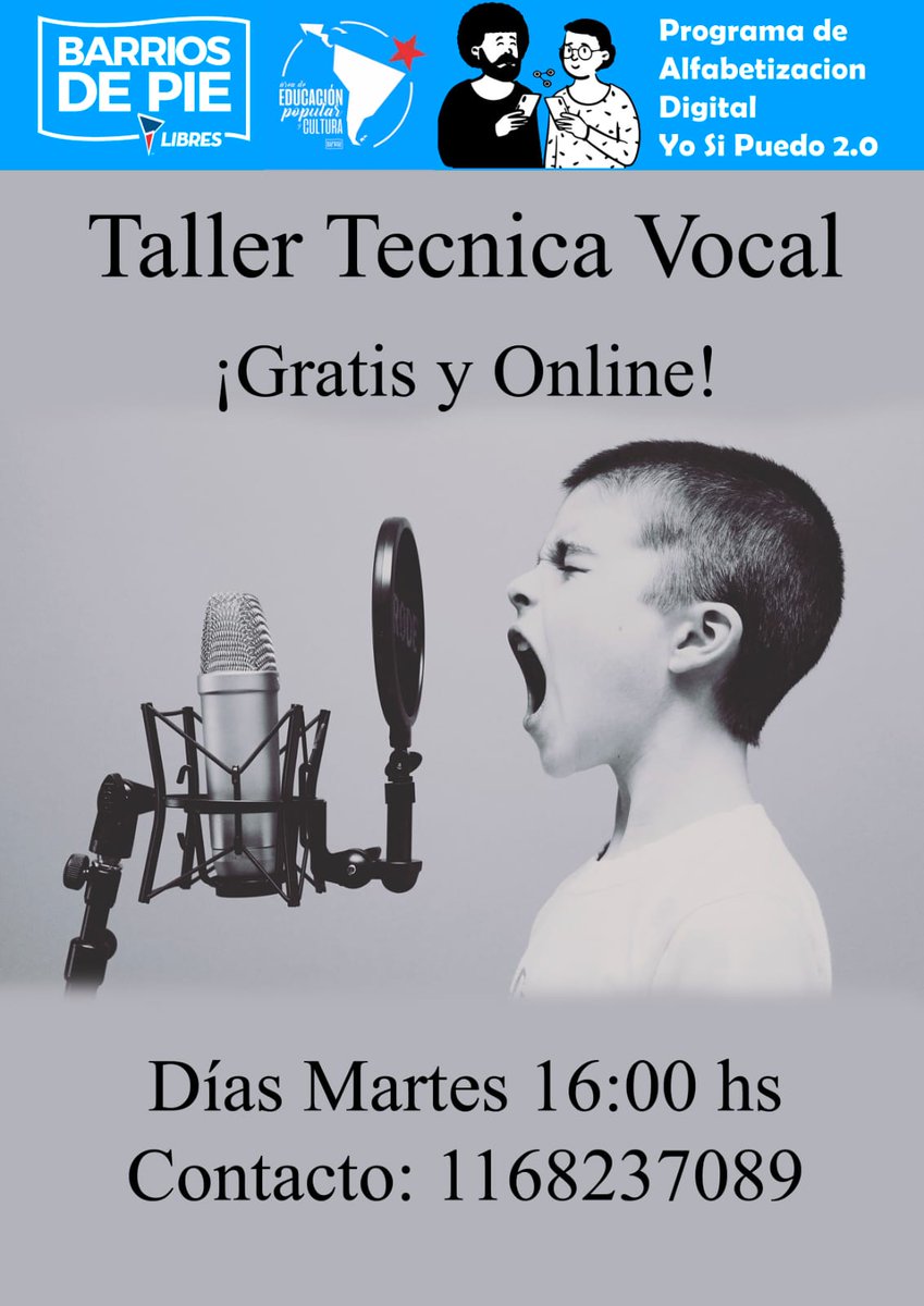 educaciondepie's tweet photo. Los talleres que estabas esperando 🧉
#tecnicavocal
#bajoelectrico
#tallergratuito
#online
#educacióndepie
#YOSIPUEDO2.0 https://t.co/u88VTRBYlt