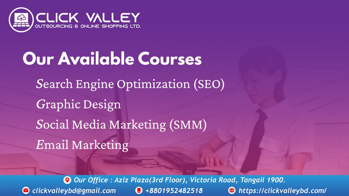 Enroll in Our Courses. Click the link below-
facebook.com/ClickValleyBd

#YouthToday #courses #course #link #enroll