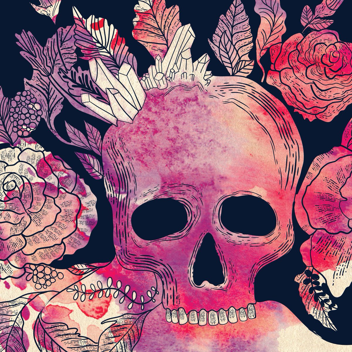 A 2017 watercolour illustration improved upon using vector graphics &amp; watercolour textures I also used the Grave Etcher brush by <a href="/RetroSupplyCo/">RetroSupply Co.</a>  to add the finer details! #affintydesigner #illustration #skull #ukillustrator #designer