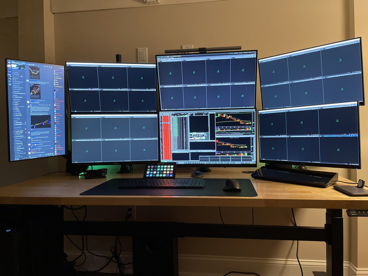 jt_tylr's tweet photo. I spent all weekend putting together my new setup atop an @UPLIFTDesk. I’m excited for my first trading day with the new setup and upgraded #battlestation! #UPLIFTyourSummer #uplift #tradingstation #rig ✊🏿 https://t.co/wW88rpcj5P