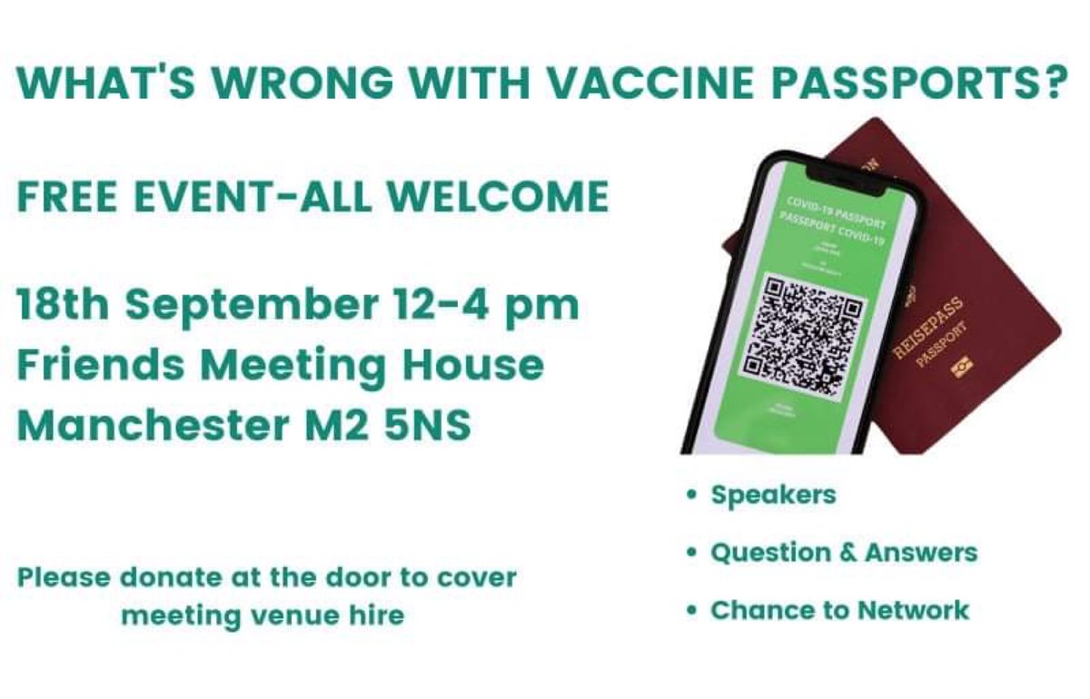 4FreedomsSake's tweet photo. This Saturday, Manchester. 

#NoVaccinePassportsAnywhere https://t.co/E6T1tdgty8