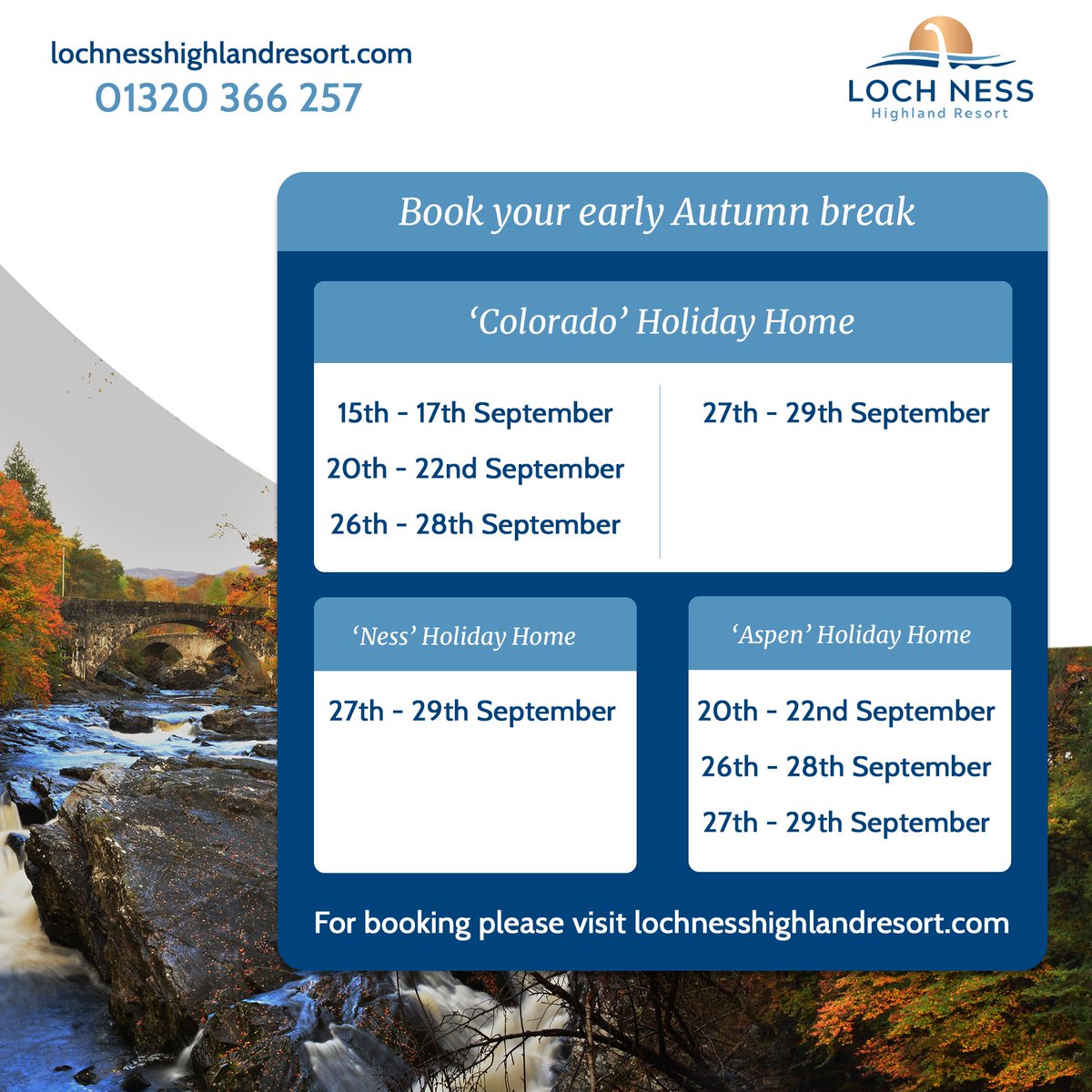 Fancy an early Autumn break? 🍂 Check out our last dates in September for our fabulous holiday homes here at <a href="/LochNessResort/">Loch Ness Highland Resort</a>. 🦕 bit.ly/2XgnCYF
#LochNessHighlandResort #LochNessLodges #LochNess #LochNessMonster #Staycation #Highlands #ScotlandIsNow #NC500 #NorthCoast500