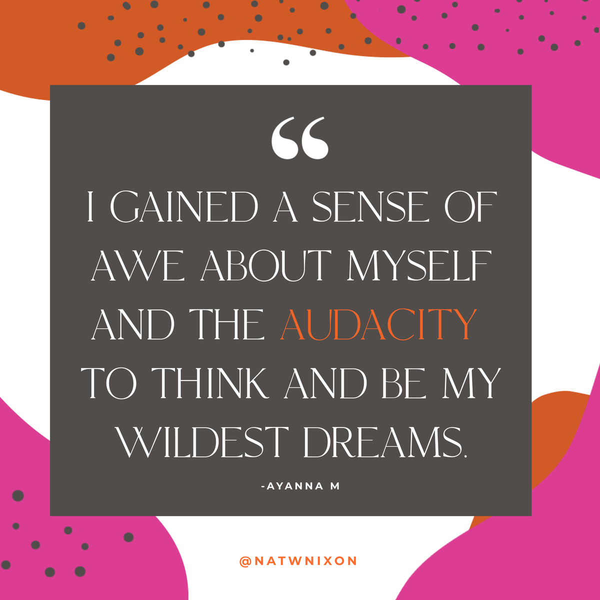 natwnixon's tweet photo. “I gained a sense of awe about myself & the audacity to think & be my wildest dreams.” ~Ayanna M
If you’re ready to take #TheCreativityLeap, register for the WonderRigor™ Lab course! ➡️ https://t.co/KtMybq6ZBN
#onlinecourse #onlinelearning #wonder #rigor #wonderrigorlab https://t.co/qgxqWGiGRj