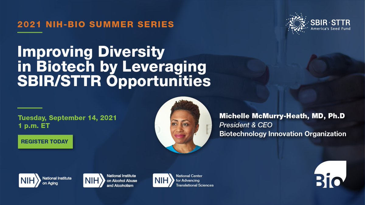 The National Institute on Aging (NIA) (@nihaging) on Twitter photo Join @NIA_SBIR, <a href="/ncats_nih_gov/">NCATS</a>, and <a href="/NIAAAnews/">NIAAA News</a> on Tues., Sept. 14, at 1 p.m. ET for the #NIH <a href="/IAmBiotech/">Biotechnology Innovation Organization</a> summer series diversity webinar. Learn how #NIAsbir supports diverse businesses in #R&D and product commercialization. Register: bit.ly/2XujNis Join @NIA_SBIR, <a href="/ncats_nih_gov/">NCATS</a>, and <a href="/NIAAAnews/">NIAAA News</a> on Tues., Sept. 14, at 1 p.m. ET for the #NIH <a href="/IAmBiotech/">Biotechnology Innovation Organization</a> summer series diversity webinar. Learn how #NIAsbir supports diverse businesses in #R&D and product commercialization. Register: bit.ly/2XujNis