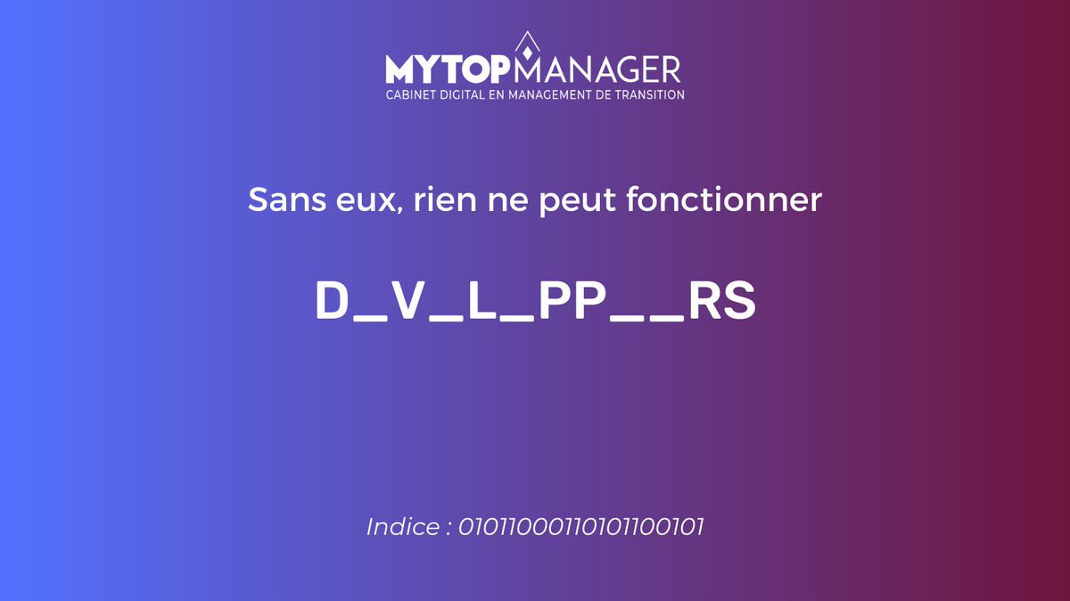 MyTopManager's tweet photo. QuizzTime / Trouverez-vous le mot de la semaine ? 🧐

#management #transition #quizz https://t.co/RmnizUM3AN
