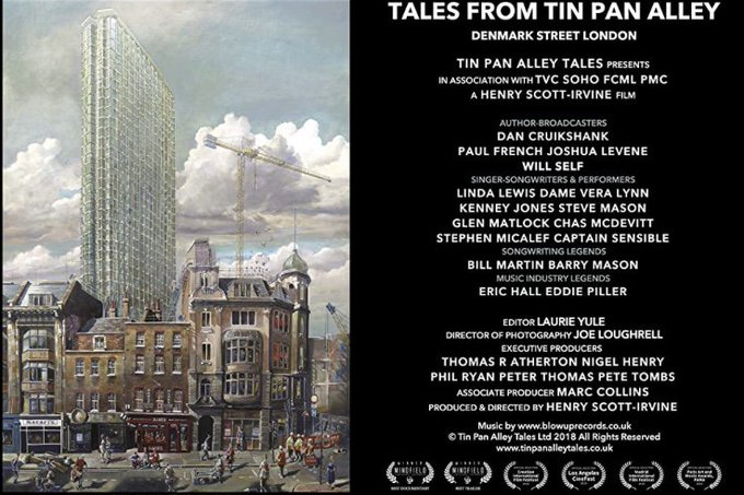 TalesPan's tweet photo. Tales From Tin Pan Alley - the story of London's #Rock #Music Street #DenmarkSt screens at #SouthendFilmFestival Friday 17th at 9pm till 10.40pm at The Radisson Park Inn at The Palace Hotel featuring Faces #KenneyJones #GlenMatlock #LindaLewis @SteveMasonKBT see poster for more https://t.co/v2pMLf2MTc