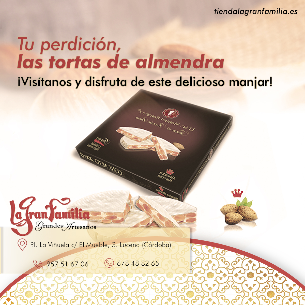 TurronesLGF's tweet image. ¿Te encanta nuestro #turronduro? Entonces, nuestra torta de #turron te enamorará 😍 Visita nuestra tienda o contacta con nosotros para disfrutar de este crujiente bocado con el auténtico sabor de las #almendras #Marcona 💕