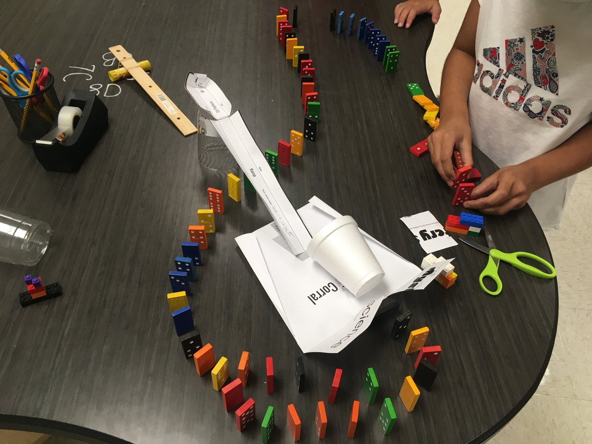 SherryMich's tweet photo. Fourth graders experiment with transfer of energy by constructing chain reaction machines! Talk about persistence and creativity! #KindnessStartsWithME https://t.co/z22ujQ7BCV