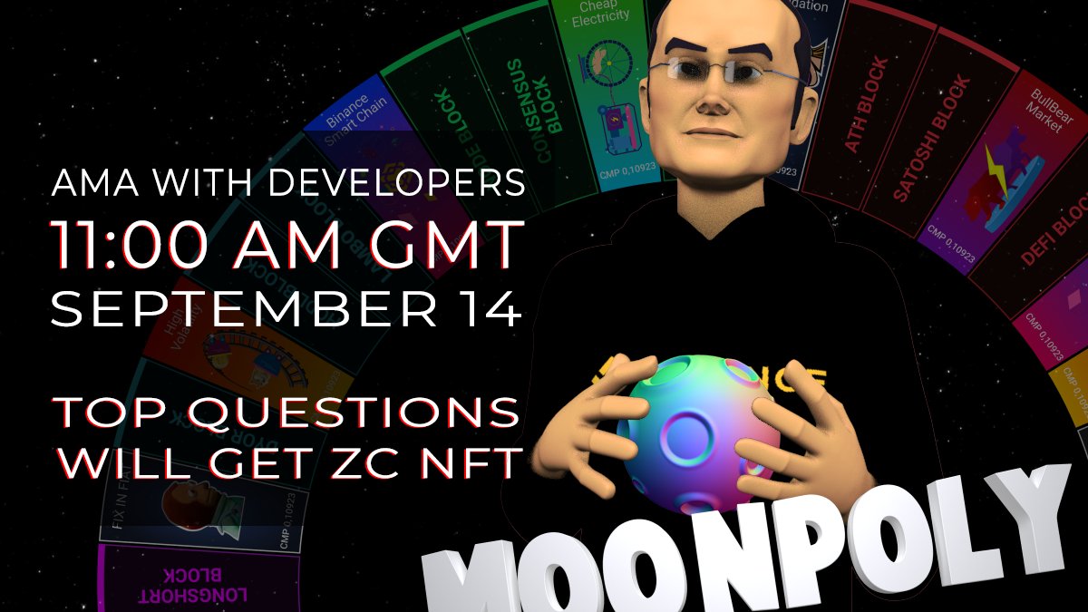 Join our AMA Tomorrow. 
September 14! 
t.me/moonpoly

Top questions during AMA Will get ZC Rare Moon Hero NFT!
#NFT #DeFI #NFTdrop #NFTCommunity #playtoearn