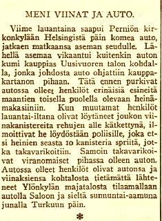 jouko_kokkonen's tweet photo. MENI VIINAT JA AUTO. Iltalehti 13.9.1921 #Suomi1921 #Perniö #pirtu #sprii #kieltolaki https://t.co/bbvFLSBnMv